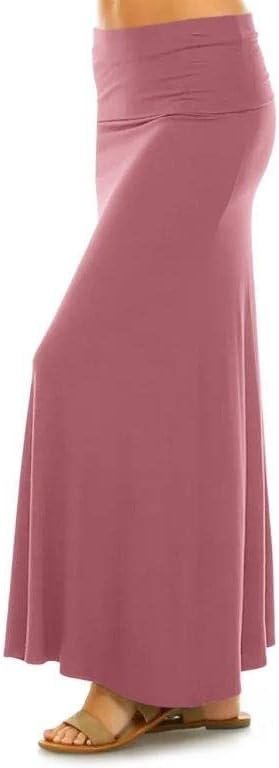 Maxi Skirt for Women- Comfy Foldover High Waist Long Flare A-Line Skirt Maxi Dress XS-3X Made in USA