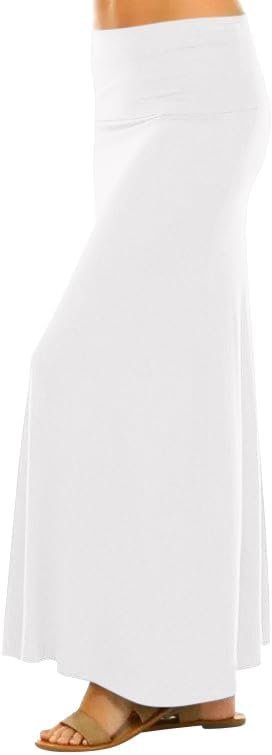 Maxi Skirt for Women- Comfy Foldover High Waist Long Flare A-Line Skirt Maxi Dress XS-3X Made in USA