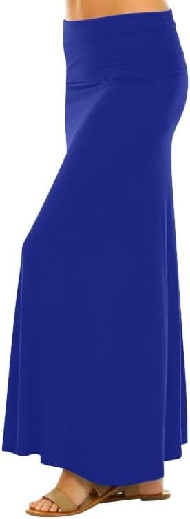 Maxi Skirt for Women- Comfy Foldover High Waist Long Flare A-Line Skirt Maxi Dress XS-3X Made in USA