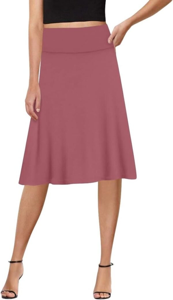 A-Line Midi Skirts for Women- High Waist Knee Length Casual Flared Flowy Skirt Made in USA