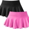 Women 2 Piece Mini Skirts 2 in 1 Flowy Sexy Basic Stretchy Flared Casual Skirts