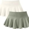 Women 2 Piece Mini Skirts 2 in 1 Flowy Sexy Basic Stretchy Flared Casual Skirts