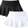 Women 2 Piece Mini Skirts 2 in 1 Flowy Sexy Basic Stretchy Flared Casual Skirts