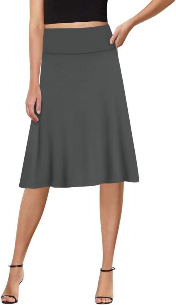 A-Line Midi Skirts for Women- High Waist Knee Length Casual Flared Flowy Skirt Made in USA