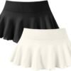 Women 2 Piece Mini Skirts 2 in 1 Flowy Sexy Basic Stretchy Flared Casual Skirts