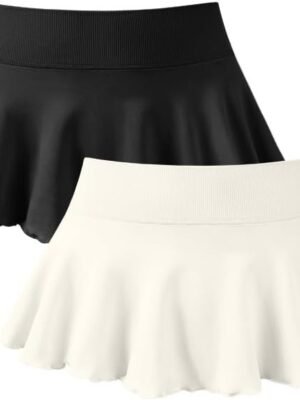 Women 2 Piece Mini Skirts 2 in 1 Flowy Sexy Basic Stretchy Flared Casual Skirts
