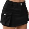 Low Waist Skirt Women Button Mini Denim Skirt with Pocket Mini Skirt
