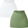 Women 2 Piece Yogs Skirts Basic Versatile Stretchy Casual High Waist Mini Skirts