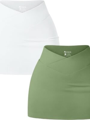 Women 2 Piece Yogs Skirts Basic Versatile Stretchy Casual High Waist Mini Skirts