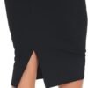 Women's High Waist Tummy Control Pencil Skirts Stretchy Bodycon Midi Skirt below Knee with Back Slit
