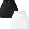 Women 2 Piece Yogs Skirts Basic Versatile Stretchy Casual High Waist Mini Skirts
