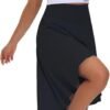 E Women's High Waist Wrap Ruffle Hem Asymmetric Skort High Low Flowy Midi Skirt with Shorts