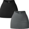 Women 2 Piece Yogs Skirts Basic Versatile Stretchy Casual High Waist Mini Skirts