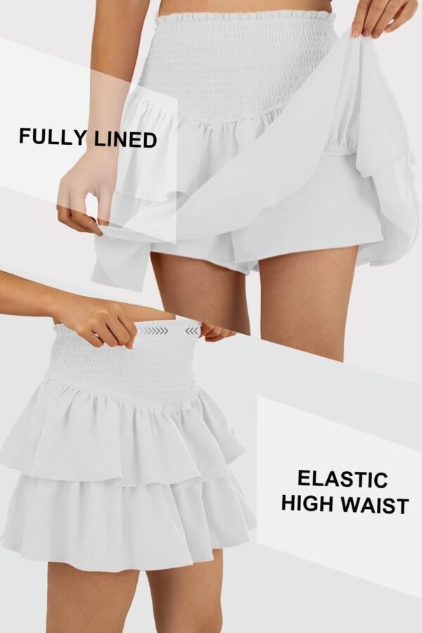 Women's High Waist Ruffle Mini Skirt Cute Tiered Short Skirt with Shorts Underneath