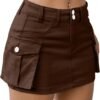 Low Waist Skirt Women Button Mini Denim Skirt with Pocket Mini Skirt