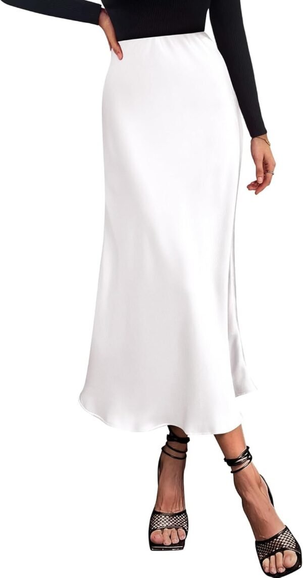 2024 Women Long Satin Summer Spring Skirt Silk Elegant High Waist Cocktail Party Wedding Flared A-Line Midi Skirts