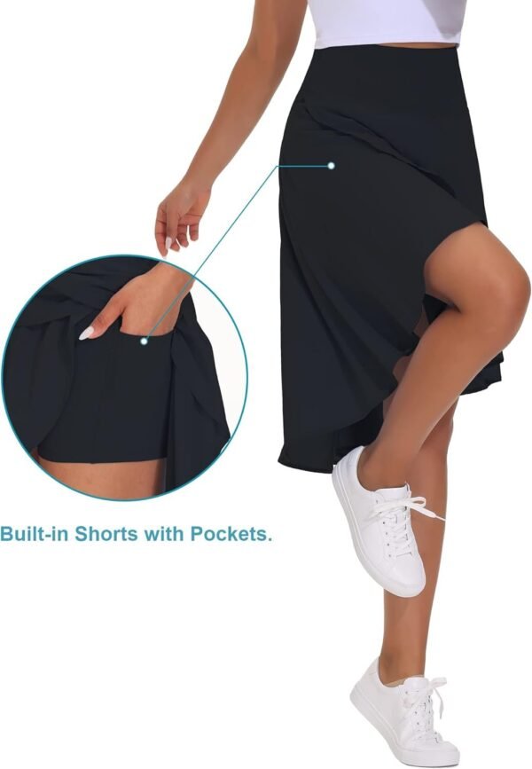 E Women's High Waist Wrap Ruffle Hem Asymmetric Skort High Low Flowy Midi Skirt with Shorts