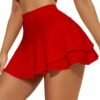 Mini Skirt for Women Sexy Solid Ruffle Trim Lingerie Skirt Short High Waist Two Layer Hem Skirt