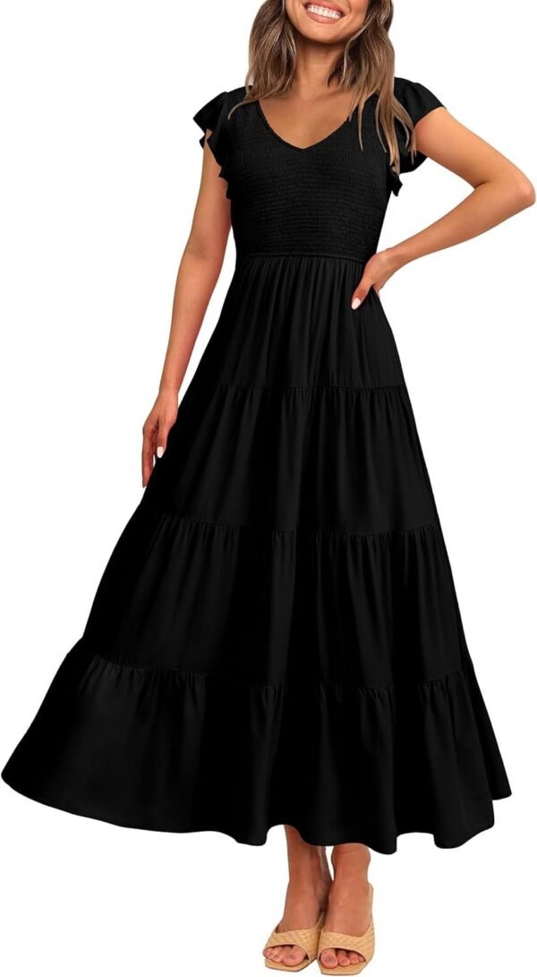 Women's Cap Sleeve V Neck Smocked Beach Sundress