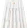 Women's 2024 Summer Boho Elastic High Waist Maxi Skirt A-Line Flowy Ruffle Tiered Long Beach Skirts with Pockets