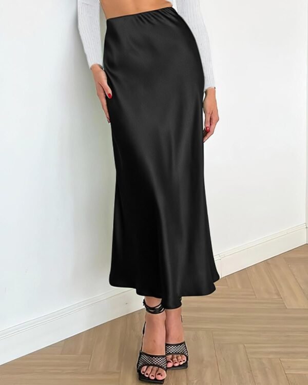 2024 Women Long Satin Summer Spring Skirt Silk Elegant High Waist Cocktail Party Wedding Flared A-Line Midi Skirts