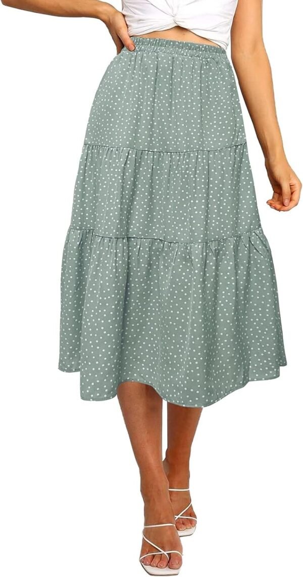 Women's Boho Leopard Print Skirt Pleated A-Line Swing Midi Skirts
