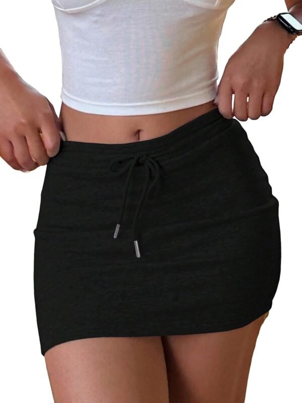 Women's Drawstring Waist Bodycon Skirt Skinny Mini Length Casual Plain Skirts