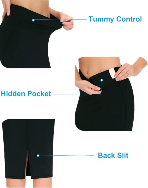 Women's High Waist Tummy Control Pencil Skirts Stretchy Bodycon Midi Skirt below Knee with Back Slit