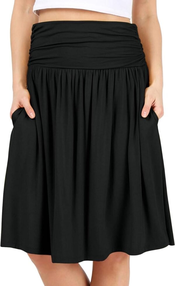 Skirts for Women Regular and Plus Size Skirt with Pockets Below The Knee Length Ruched Flowy Midi Skirt