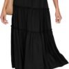 Women's Boho Elastic High Waist A Line Ruffle Swing Beach Maxi Skirt with Pockets