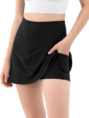 Women's Athletic Tennis Skorts with Pockets Built-in Shorts Golf Active Skirts for Sports Running Gym Training