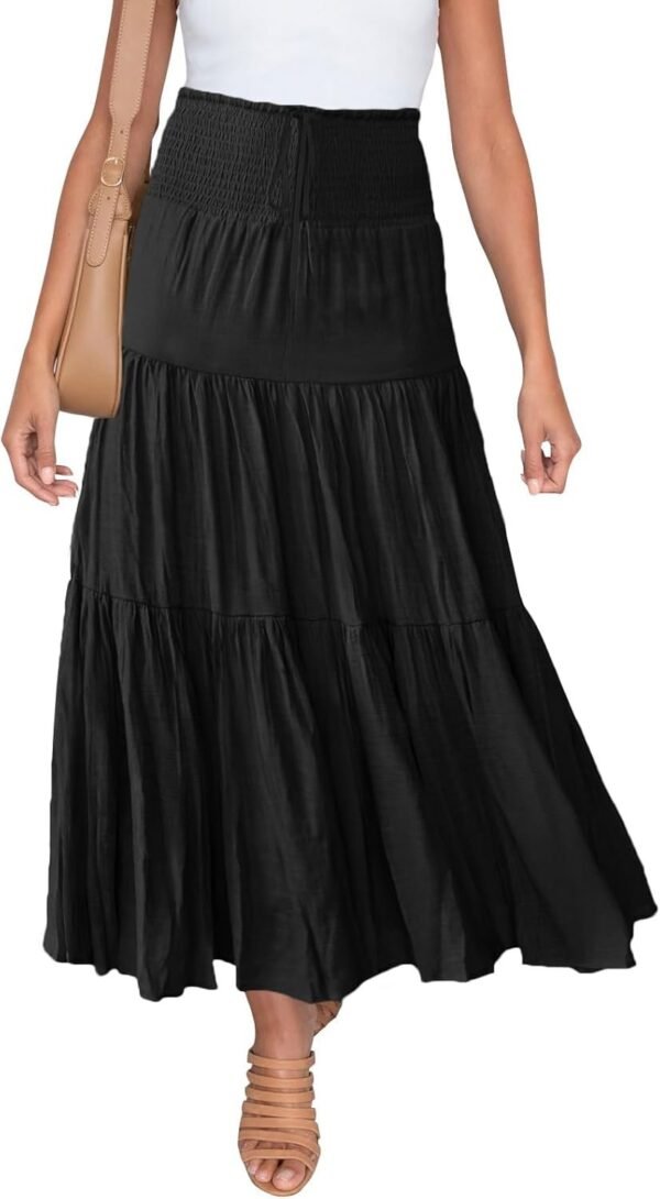 Women's 2024 Summer Elastic High Waist Boho Maxi Skirt Casual Drawstring A Line Flowy Long Skirts
