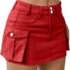 Low Waist Skirt Women Button Mini Denim Skirt with Pocket Mini Skirt