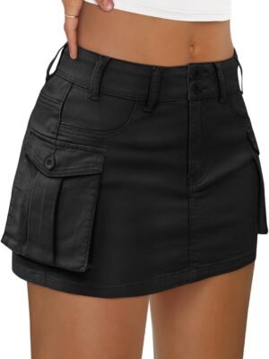 Women Mini Skirt Denim Jean Dress with Pocket