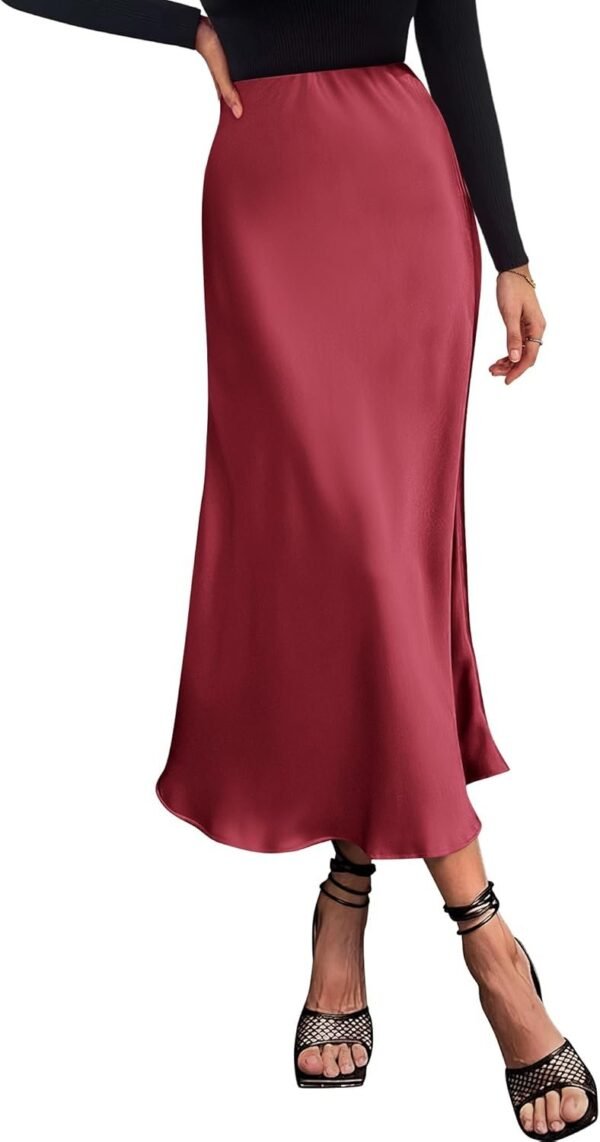 2024 Women Long Satin Summer Spring Skirt Silk Elegant High Waist Cocktail Party Wedding Flared A-Line Midi Skirts