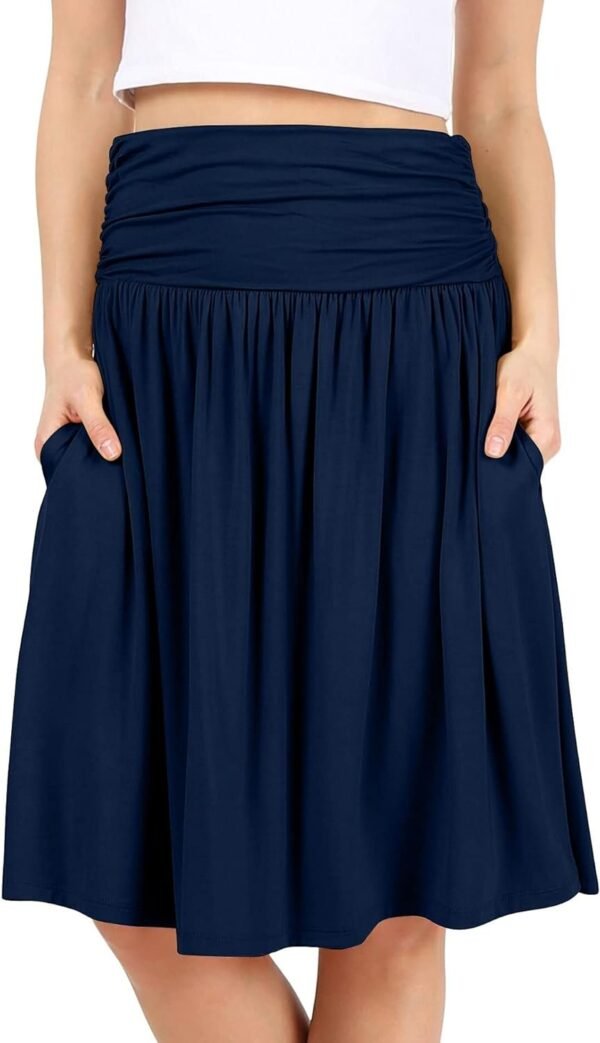 Skirts for Women Regular and Plus Size Skirt with Pockets Below The Knee Length Ruched Flowy Midi Skirt