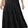 Women's 2024 Summer Elastic High Waist Boho Maxi Skirt Casual Drawstring A Line Flowy Long Skirts