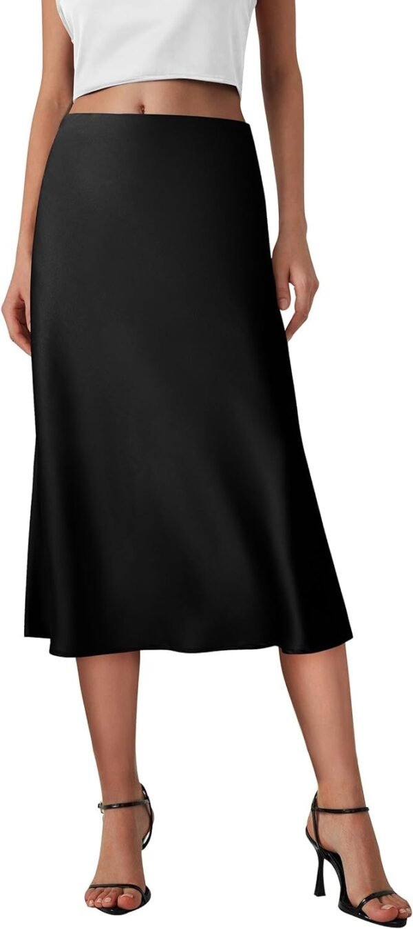 Women's 2024 Summer High Waisted Ruffle A Line Silk Skirts