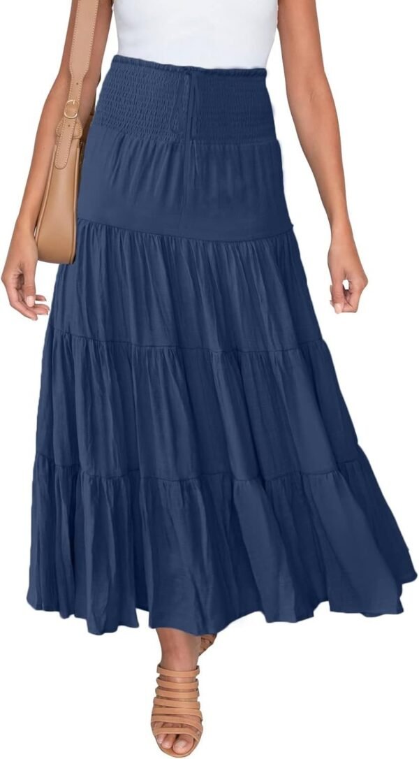 Women's 2024 Summer Elastic High Waist Boho Maxi Skirt Casual Drawstring A Line Flowy Long Skirts