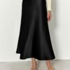 2024 Women Long Satin Summer Spring Skirt Silk Elegant High Waist Cocktail Party Wedding Flared A-Line Midi Skirts