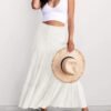 Women's 2024 Summer Elastic High Waist Boho Maxi Skirt Casual Drawstring A Line Flowy Long Skirts