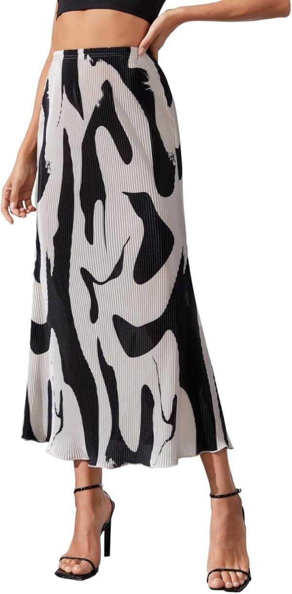 Women's High Waist Graphic Print A Line Pleated Long Skirt