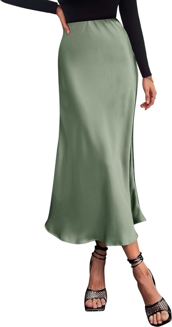 2024 Women Long Satin Summer Spring Skirt Silk Elegant High Waist Cocktail Party Wedding Flared A-Line Midi Skirts