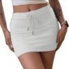 Women's Drawstring Waist Bodycon Skirt Skinny Mini Length Casual Plain Skirts