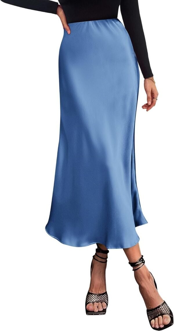 2024 Women Long Satin Summer Spring Skirt Silk Elegant High Waist Cocktail Party Wedding Flared A-Line Midi Skirts