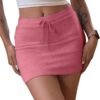 Women's Drawstring Waist Bodycon Skirt Skinny Mini Length Casual Plain Skirts