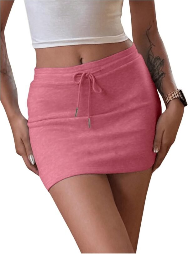 Women's Drawstring Waist Bodycon Skirt Skinny Mini Length Casual Plain Skirts
