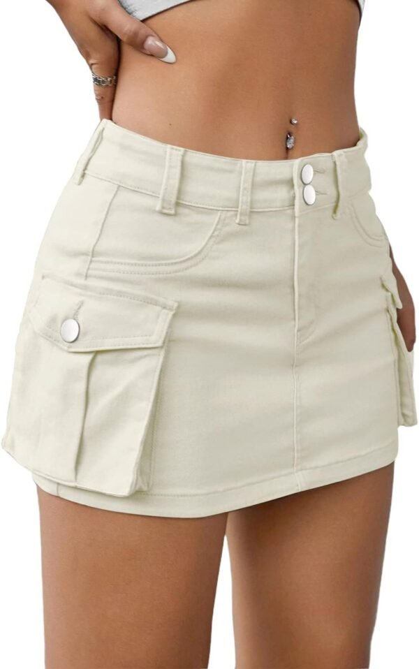Low Waist Skirt Women Button Mini Denim Skirt with Pocket Mini Skirt