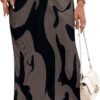 Women's Floral Casual Stretchy High Waisted Knee Length Pleated A Line Plisse Flared Hem Midi Skirt