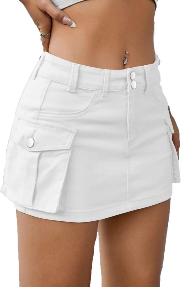 Low Waist Skirt Women Button Mini Denim Skirt with Pocket Mini Skirt